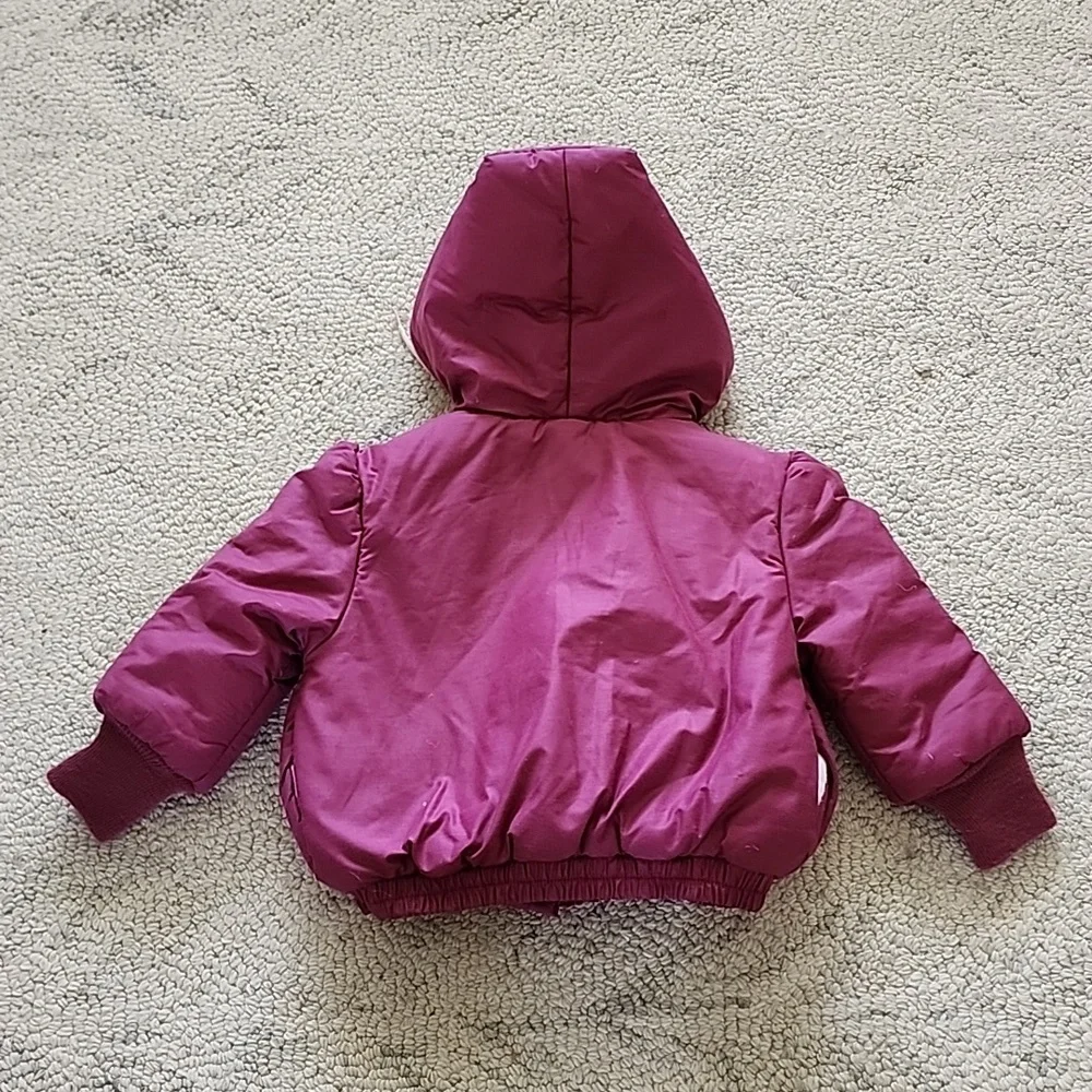 Kids Pink Hooded Snow Jacket & Overalls Set